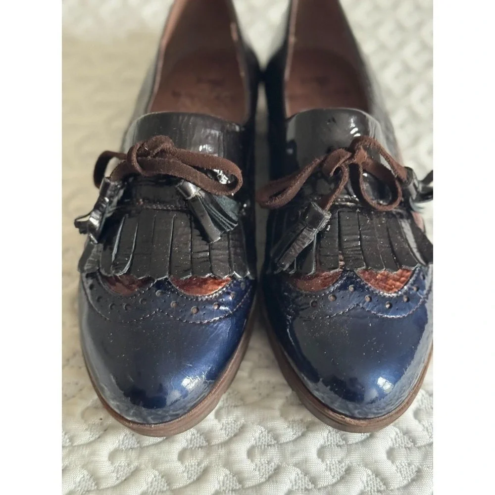 Wonders Talla Tri-Color Wingtip Patent Leather Tassel Loafers Size EU 38/US 7.5